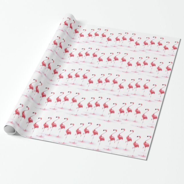 Pink Flamingos Watercolor Wrapping Paper Geschenkpapier (Ungerollt)