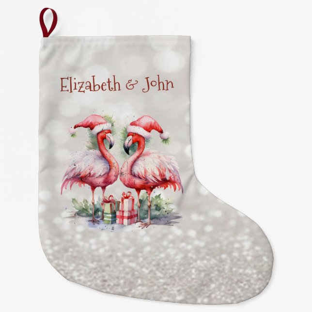 Pink Flamingos Weihnachtsmannmütze präsentiert Gli Großer Weihnachtsstrumpf (Vorderseite)
