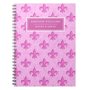 Pink Fleur de Lis Pattern Custom Name Notizblock