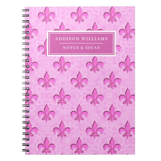 Pink Fleur de Lis Pattern Custom Name Notizblock (Vorderseite)