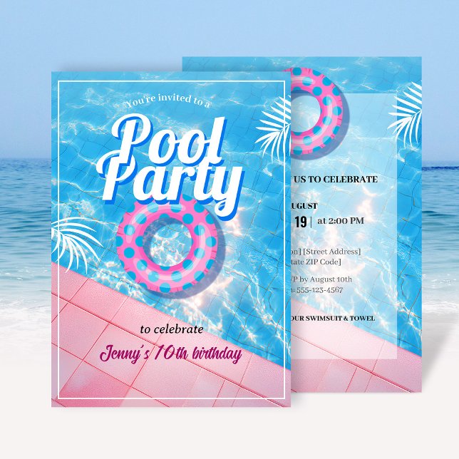 Pink Floaty Pool Party Einladung (Von Creator hochgeladen)