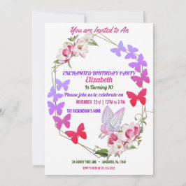 Pink Flora Lila Schmetterlinge Kinderparty Einladung