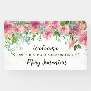 Pink Floral 100. Geburtstagsparty Willkommen Banner