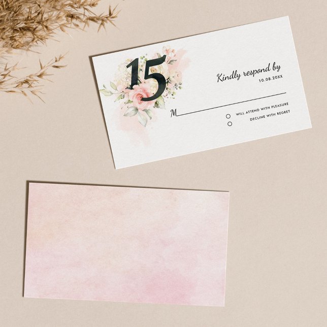 Pink Floral 15. Geburtstag Quinceanera UAWG Begleitkarte (Pink Floral 15th Birthday Quinceanera RSVP Enclosure Card)