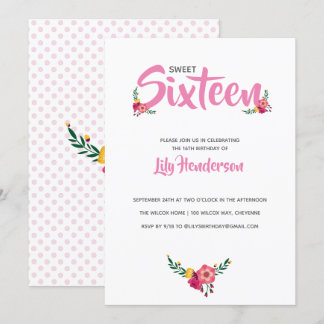 Pink Floral 16 . Geburtstag Geburtstagsparty Einladung