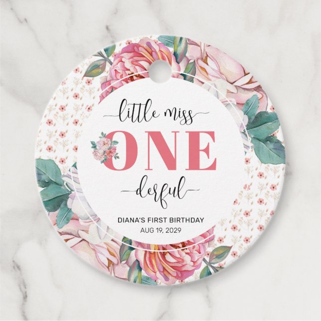 Pink Floral 1st Birthday Geschenkanhänger (Vorderseite)
