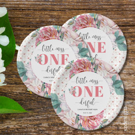 Pink Floral 1st Birthday  Pappteller