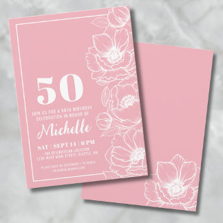 Pink Floral 50. Geburtstag Einladung
