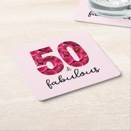 Pink Floral 50 und fabelhaft 50. Geburtstag Rechteckiger Pappuntersetzer