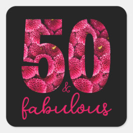 Pink Floral 50 und fabelhafte 50. Geburtstagsparty Quadratischer Aufkleber