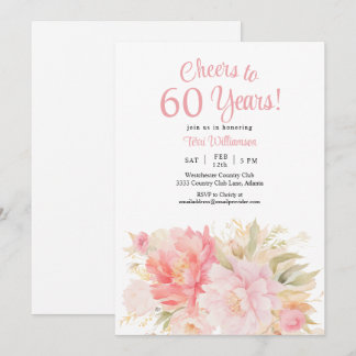 Pink Floral 60. Geburtstag Cheers to 60 Years Einladung