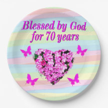 PINK FLORAL 70. GEBURTSTAG PAPIER TELLER