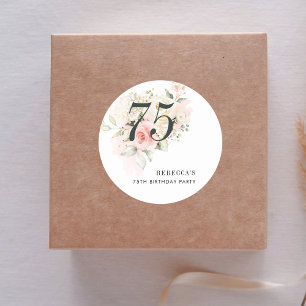 Pink Floral 75. Geburtstagsparty Runder Aufkleber