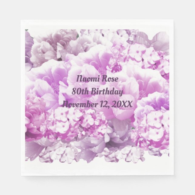 Pink Floral 80. Geburtstag Papier Napkins Serviette (Vorderseite)