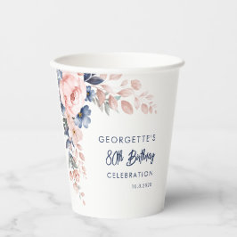 Pink Floral 80. Geburtstagsparty Script Pappbecher