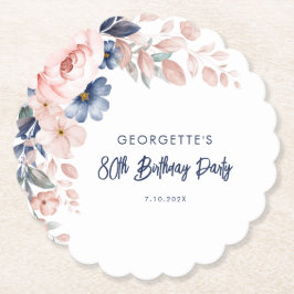 Pink Floral 80. Geburtstagsparty Script Untersetzer