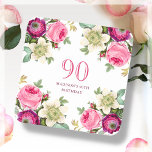Pink Floral 90. Geburtstag Rechteckiger Pappuntersetzer<br><div class="desc">Pink Floral 90. Geburtstag Party Untersetzer.</div>