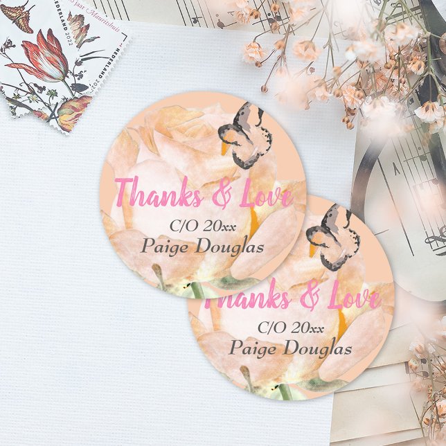 Pink Floral Abschluss Vielen Dank Runder Aufkleber (peach pink floral graduation sticker envelope seal label congratulations grad thank you party favor)