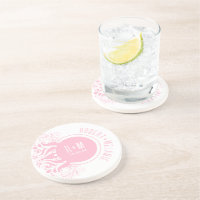 Pink Floral Accent Wedding Coaster