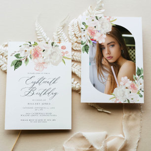 Pink Floral achtzehnte Geburtstagsparty Einladung