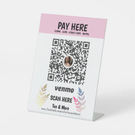 Pink floral Add QR Code Venmo Bezahlung hier Sockelschild
