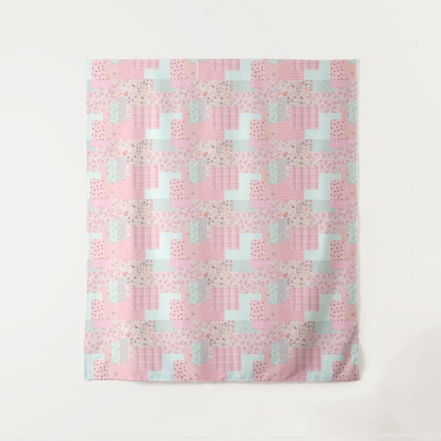 Pink Floral Aesthetic Tapestry | Romantic Wall Dec Wandteppich (Vorderseite)