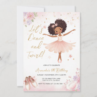 Pink Floral African America Ballerina Birthday Einladung