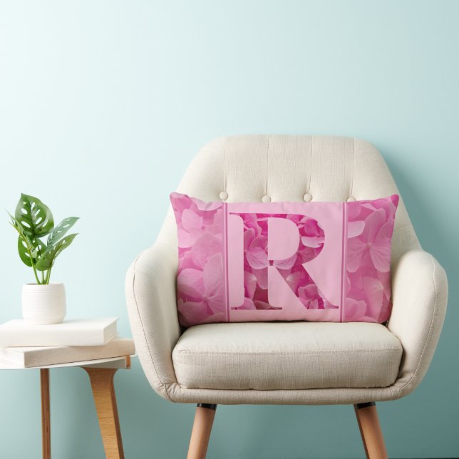 Pink Floral Alphabet Letter "R" Lumbar Pillow Lendenkissen (Stuhl )