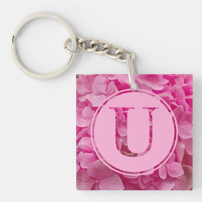 Pink Floral Alphabet Letter "U" und XO Schlüsselanhänger (Vorderseite)