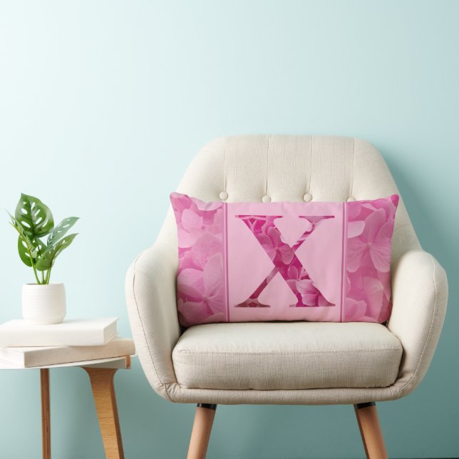 Pink Floral Alphabet Letter "X" Lumbar Pillow Lendenkissen (Stuhl )