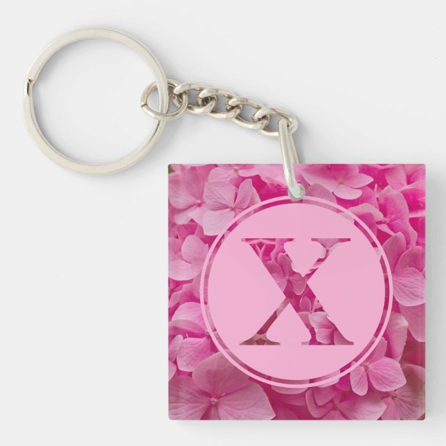 Pink Floral Alphabet Letter "X" und XO Schlüsselanhänger (Vorderseite)