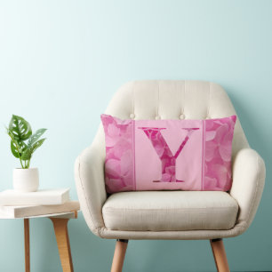 Pink Floral Alphabet Letter "Y" Lumbar Pillow Lendenkissen