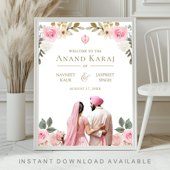 Pink Floral Anand Karaj Sikh Wedding Willkommensze Poster (Von Creator hochgeladen)