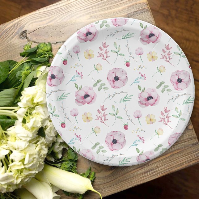 Pink Floral Anemon Brautparty Pappteller (Von Creator hochgeladen)