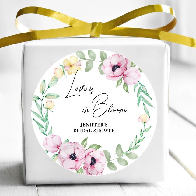 Pink Floral Anemone Liebe ist im Bloom Brautparty Runder Aufkleber (Von Creator hochgeladen)