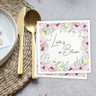 Pink Floral Anemone Liebe ist im Bloom Brautparty Serviette