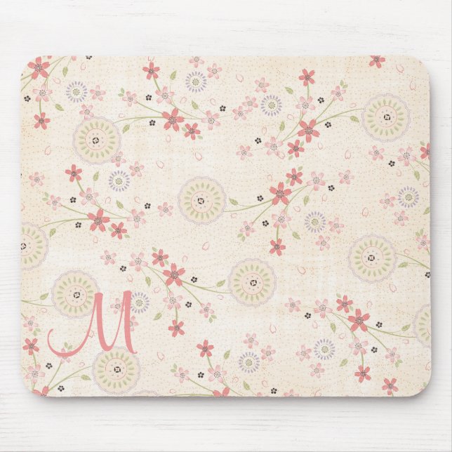 Pink Floral anpassbare Monogram Maus Pad Mousepad (Vorne)