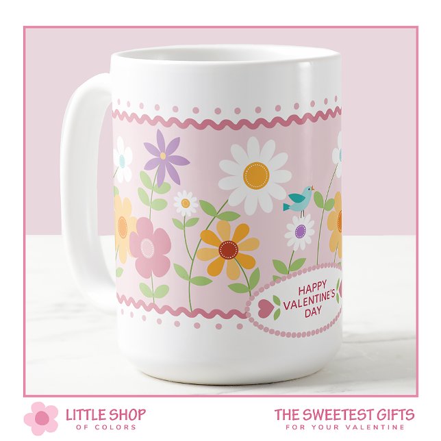 Pink Floral Anpassbarer Valentinstag Kaffeemaschin Kaffeetasse (Von Creator hochgeladen)