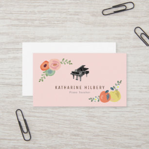 Pink Floral Apple Piano Teacher Business Card Visitenkarte