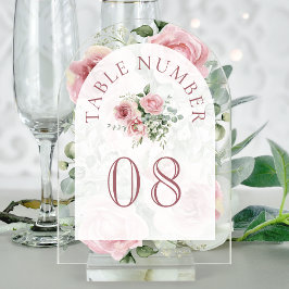 Pink Floral Arch Wedding Acrylic Table Number Acryleinladungen