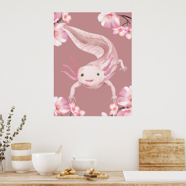 Pink Floral Axolotl Poster (Küche)