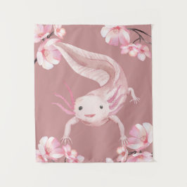 Pink Floral Axolotl Tapestry Wandteppich