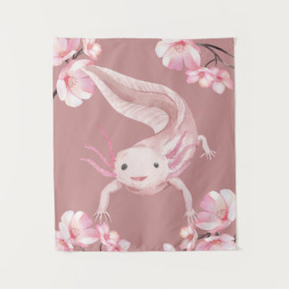 Pink Floral Axolotl Tapestry Wandteppich