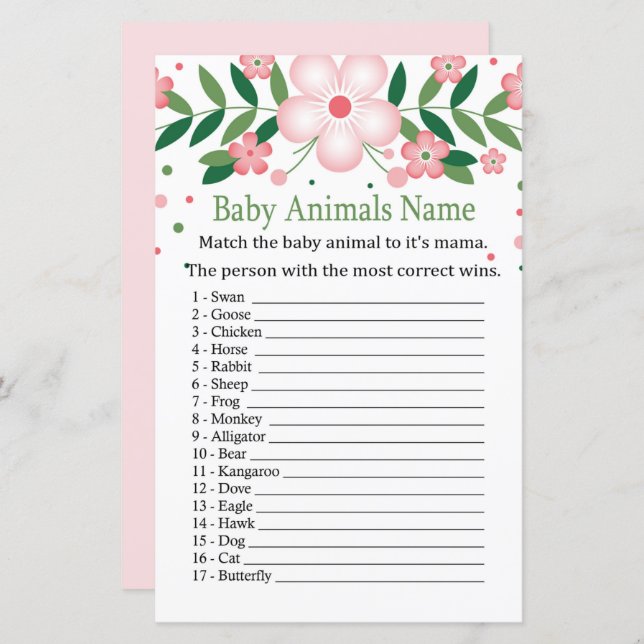 Pink Floral Baby Animes Name Game (Vorne/Hinten)