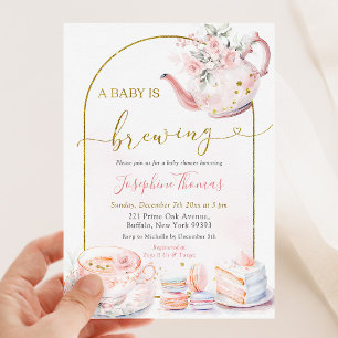 Pink Floral Baby Brewing Tee Party Baby Dusche Einladung