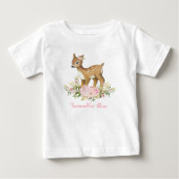 Pink Floral Baby Deer Birthday Kleinkind T - Shirt