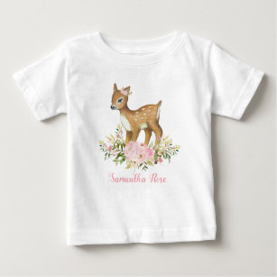 Pink Floral Baby Deer Birthday Kleinkind T - Shirt