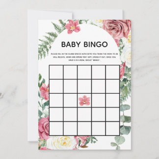Pink Floral Baby Dusche Baby Bingo Card