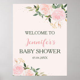 Pink Floral Baby Dusche Empfang Poster