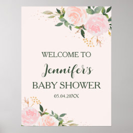 Pink Floral Baby Dusche Empfang Poster